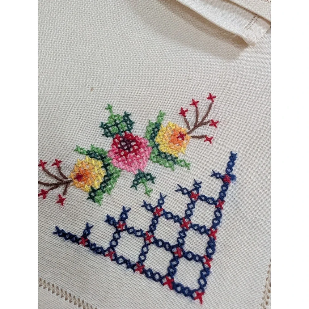 Handmade Vintage Peti Point Tablecloth + 12 napkins Never Used, 72 x‎ 108 inches